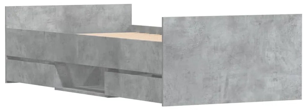 betonszürke ágykeret fej- és lábtámlával 90 x 190 cm
