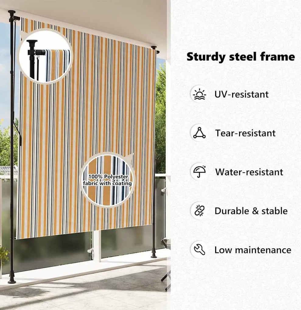 sárga és fehér szövet és acél kültéri roló 150 x 270 cm