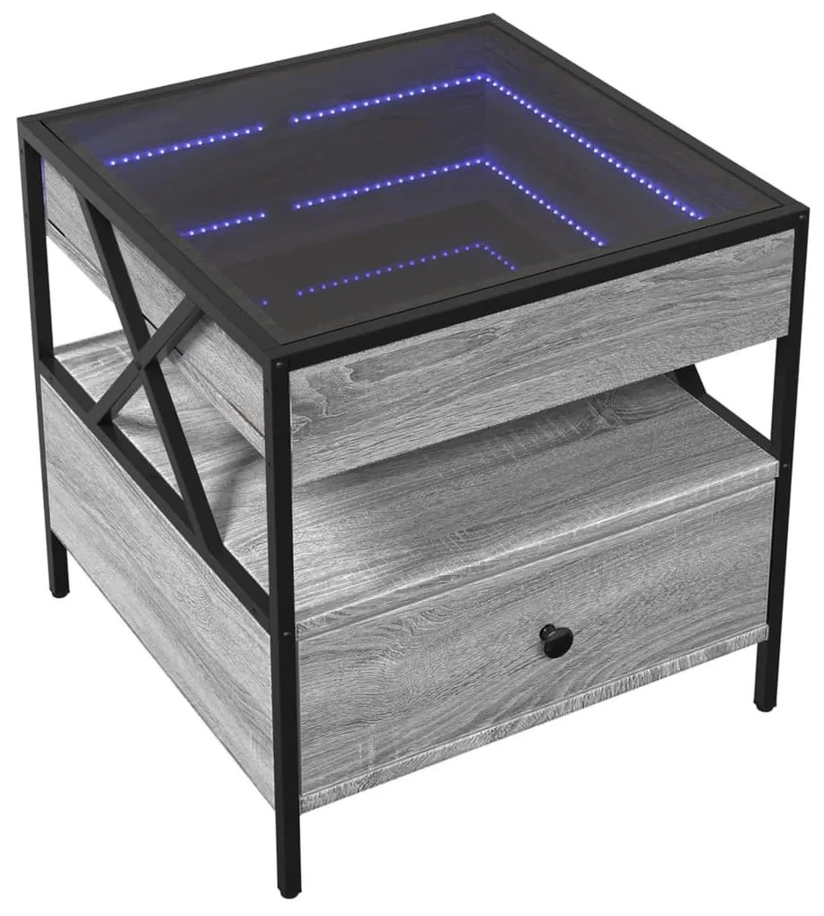 szürke sonoma végtelen hatású LED-es dohányzóasztal 50x50x51 cm
