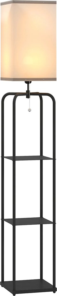 HOMCOM Padlógyertya nappalira, modern padlógyertya polcokkal, textil árnyékoló, lánc kapcsoló a hálószobához, irodához, izzó nem tartozék, fekete | Ao