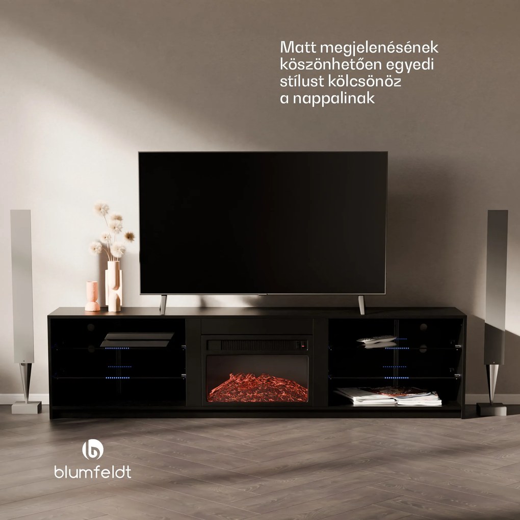 Blumfeldt Perth Medium Lowboard TV-szekrény elektromos kandallóval, 160 x 40 x 30 cm, LED