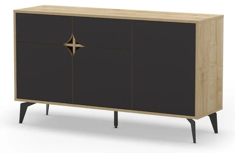 Fekete-natúr színű alacsony komód tölgyfa dekorral 140x79 cm Nola – Marckeric