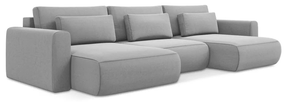 Világosszürke bársony kinyitható-tárolóhelyes (U alakú) sarokkanapé Kapua – Makamii