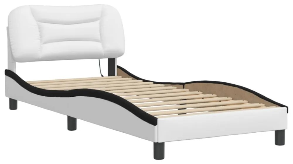 fehér és fekete műbőr ágykeret LED-világítással 90 x 200 cm