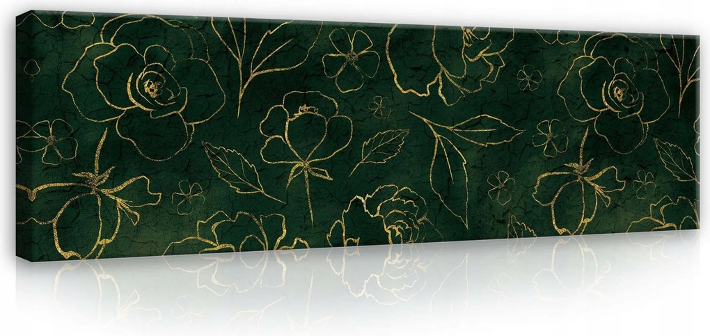 Vászonkép 145x45 Arany virágok sötét háttér elegáns minta luxus motívum