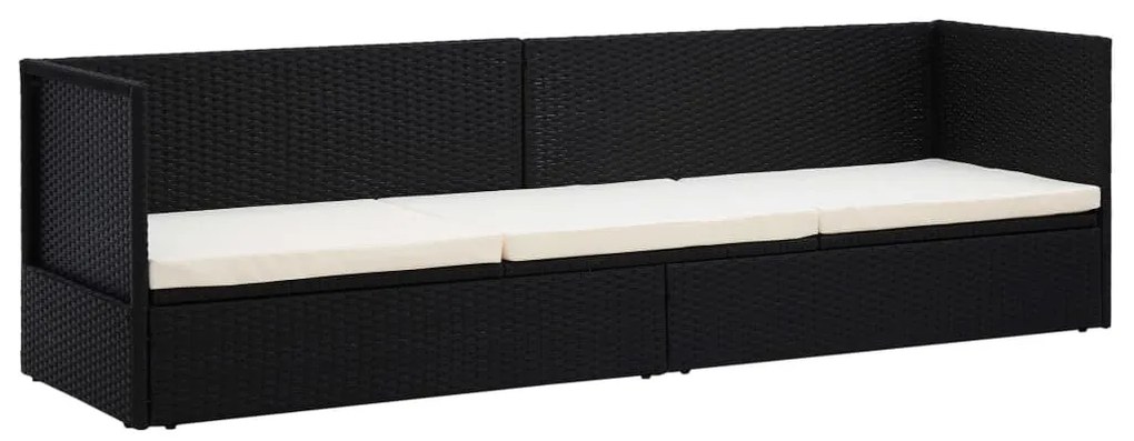 Fekete polyrattan kerti ágy hát- és ülőpárnákkal