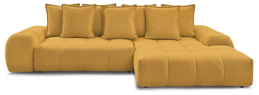 Mustársárga zsenília kinyitható-tárolóhelyes sarokkanapé (jobb oldali-heverő résszel) Everest – Bobochic Paris