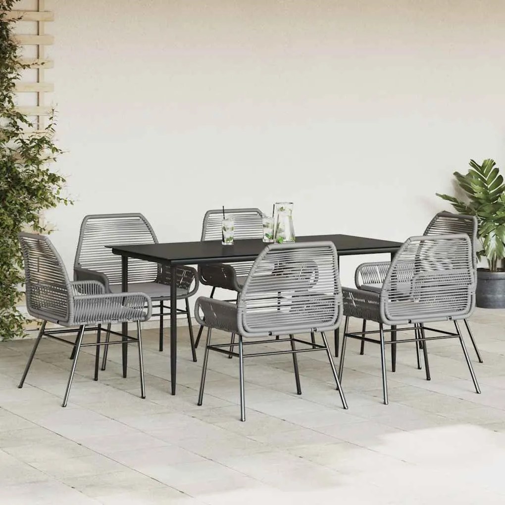 7 részes szürke polyrattan üveg kerti étkezőgarnitúra párnával