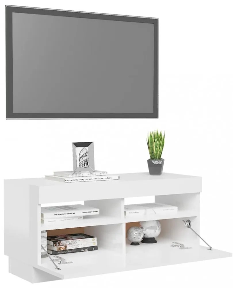 magasfényű fehér TV-szekrény LED-lámpákkal 80 x 35 x 40 cm