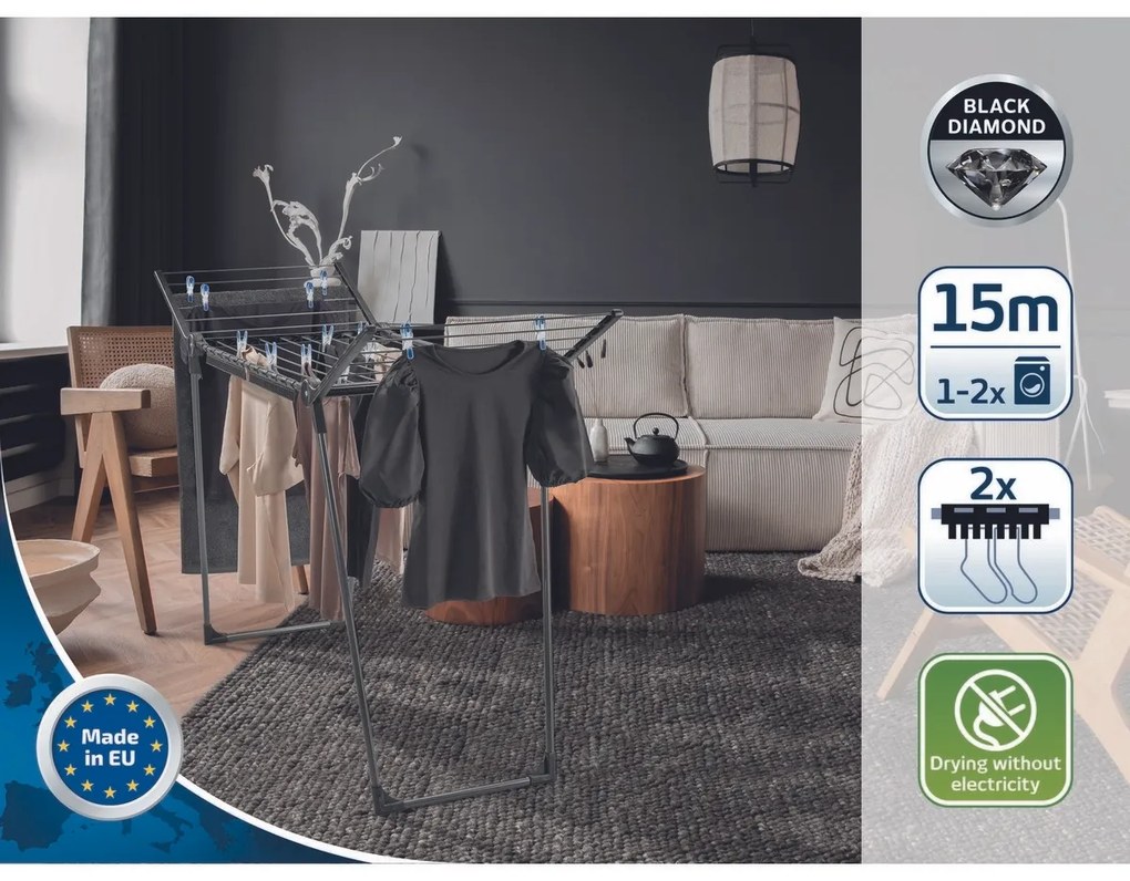 Leifheit PEGASUS 150 Solid Slim fekete ruhaszárító