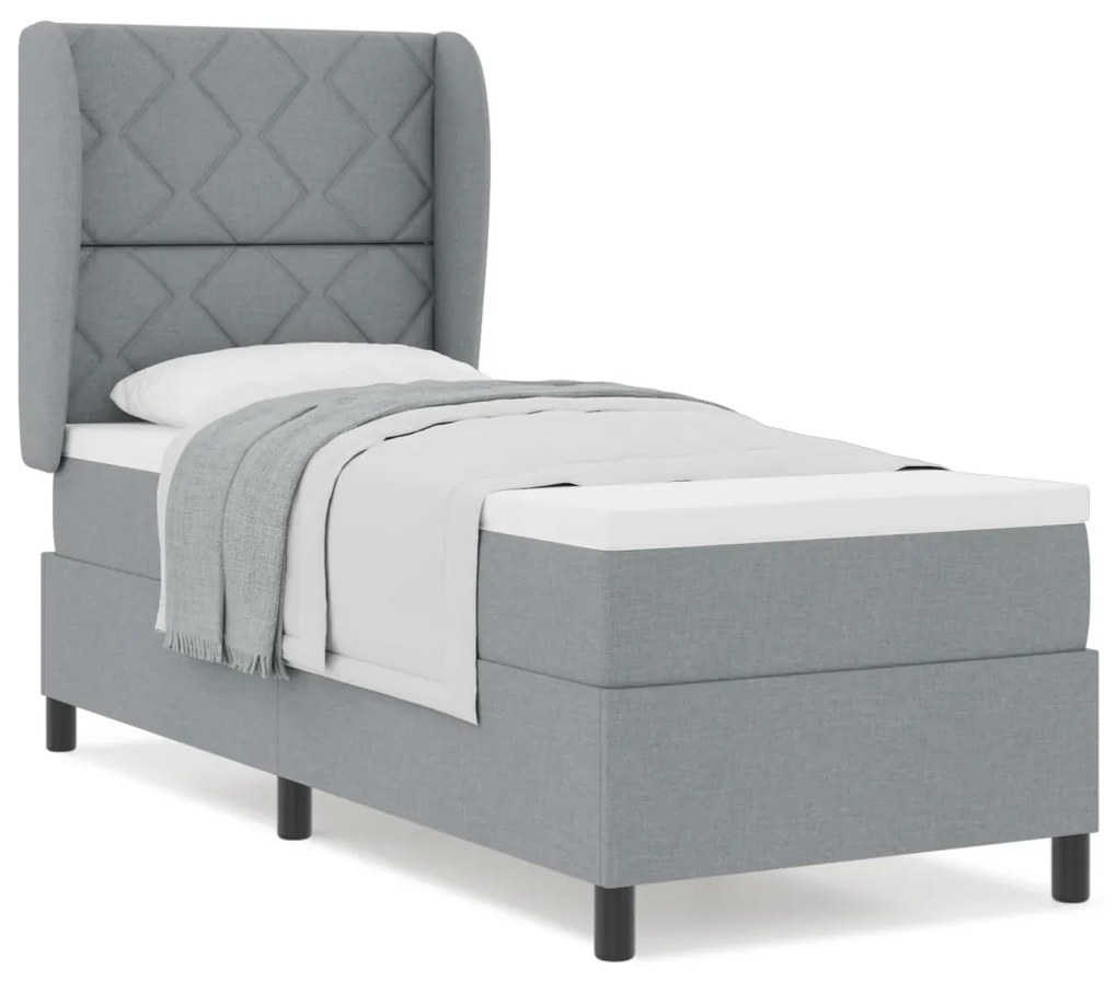 Boxspring Ágy Mattal Világosszürkében, 80x200 cm, Szövet