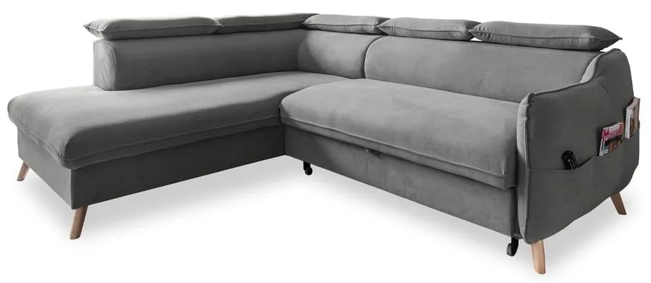 Világosszürke bársony kinyitható sarokkanapé (bal oldali) Sweet Harmony – Miuform