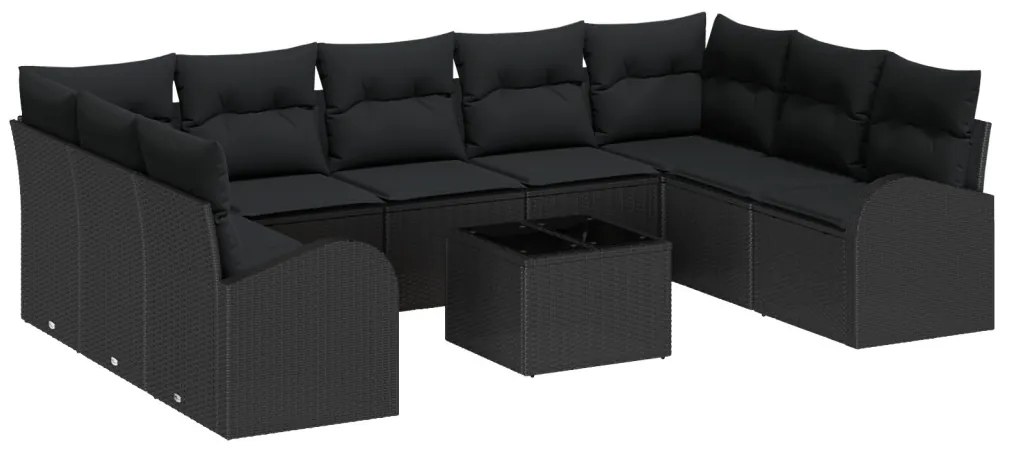 Kerti Kanapé Szett 10 pcs Fekete Poli rattan