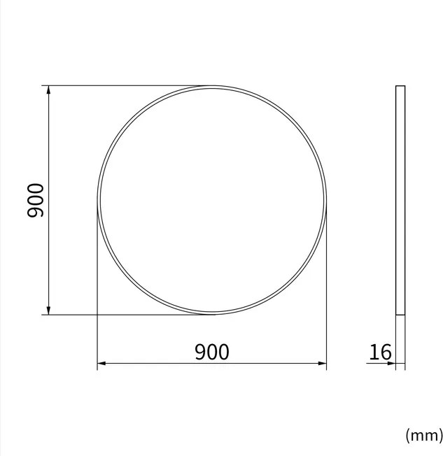 Erga Round, kerek tükör 90cm, fekete kerettel, ERG-V01-ROUND-9090-BK