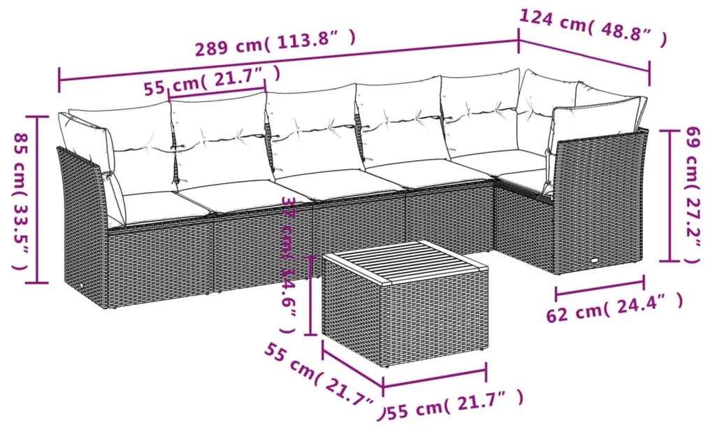 7 részes bézs polyrattan kerti ülőgarnitúra párnákkal