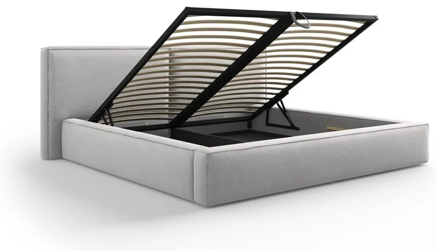Világosszürke kárpitozott franciaágy tárolóhellyel, ágyráccsal 140x200 cm Arendal – Cosmopolitan Design