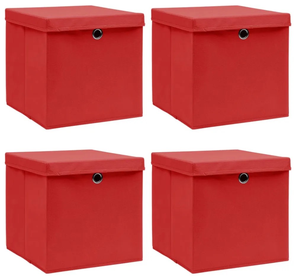 vidaXL 4 db piros szövet tárolódoboz fedéllel 32 x 32 x 32 cm