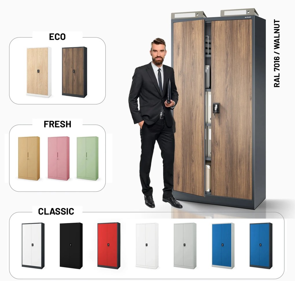 Fém iratszekrény JAN H, 900 x 1950 x 400 mm, Eco Design: antracit/ dió