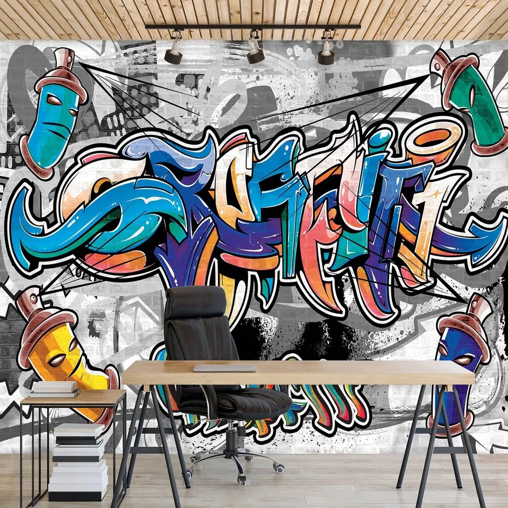 Fotótapéta - Színes graffiti szürke kivitelben (152,5x104 cm)