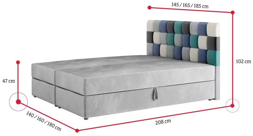 APPLE boxspring kárpitozott ágy + Fedő, 140x200, itaka 14/kék