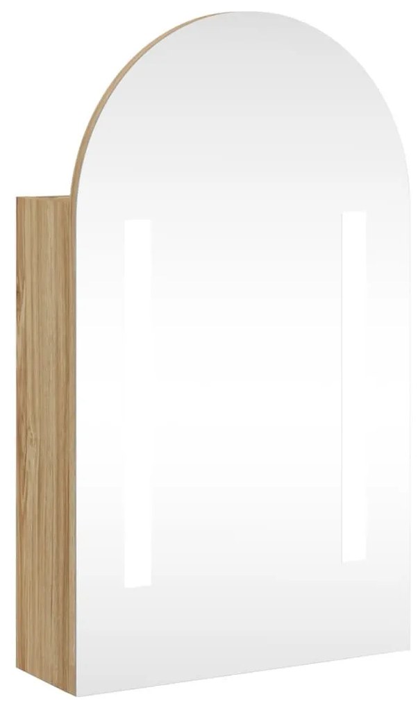 tölgyszínű fürdőszobai ívelt tükörszekrény LED-del 42x13x70 cm