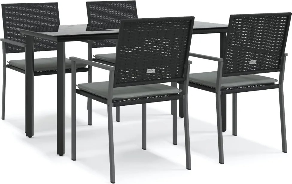 vidaXL 5 részes polyrattan és acél kerti étkezőgarnitúra párnával