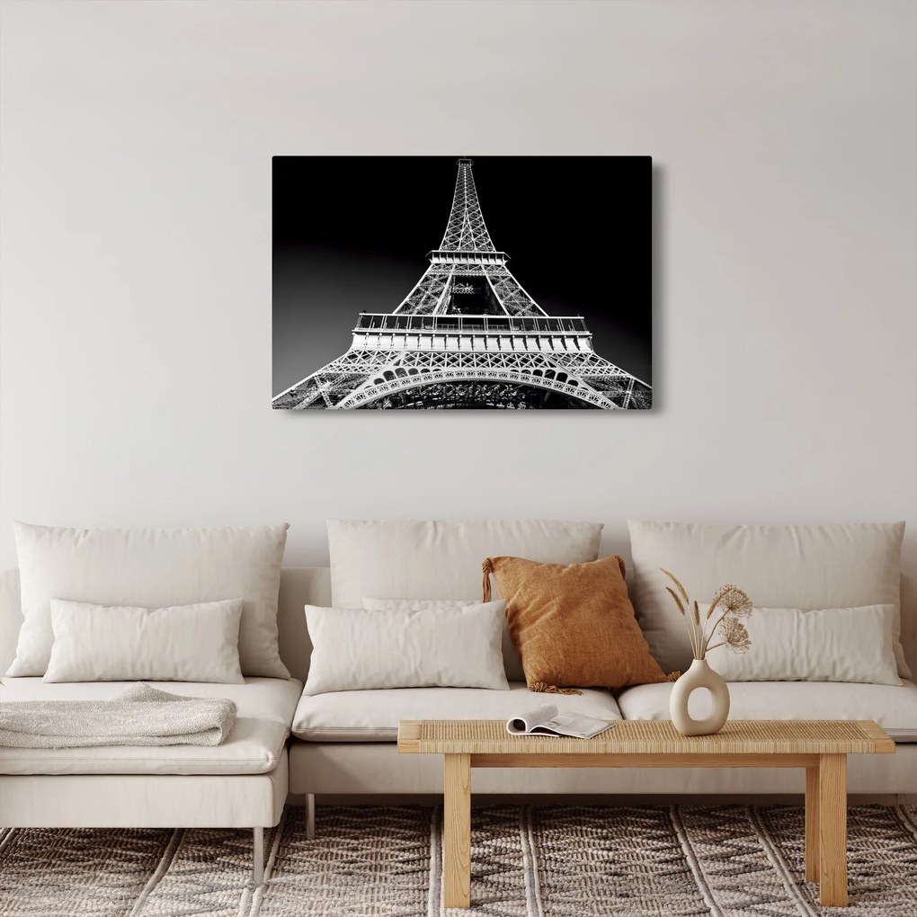 Kép - Eiffel-torony, fekete-fehér (90x60 cm)