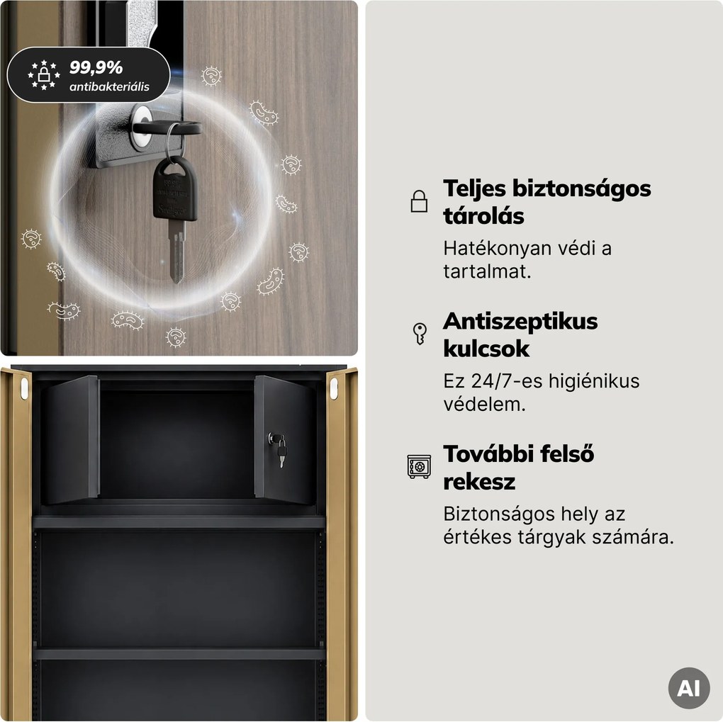 Fém szekrény tárolórekesszel, antracit/dió, 900x1850x450 mm: TOMASZ Eco Design