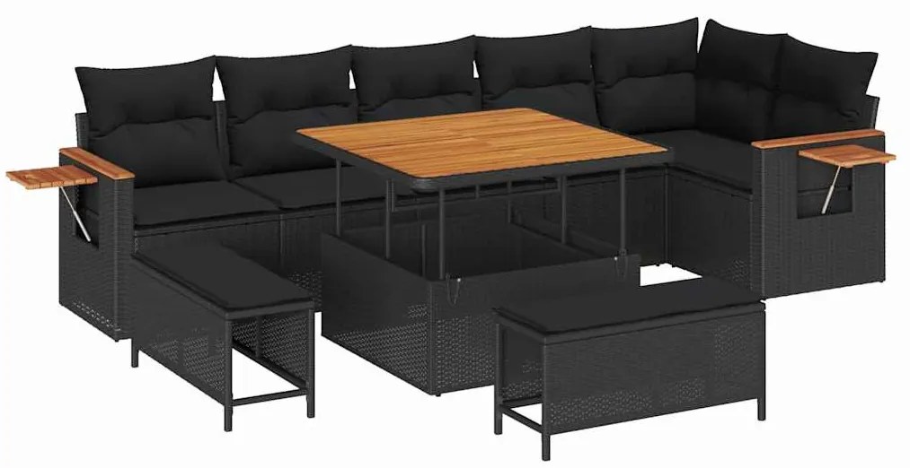 Kerti Kanapé Szett párnával 9 pcs Fekete 100 x 100 x 71 cm