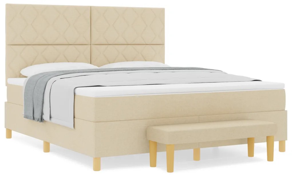 Box Spring Ágy matraccal és padlábbal, krém szövet