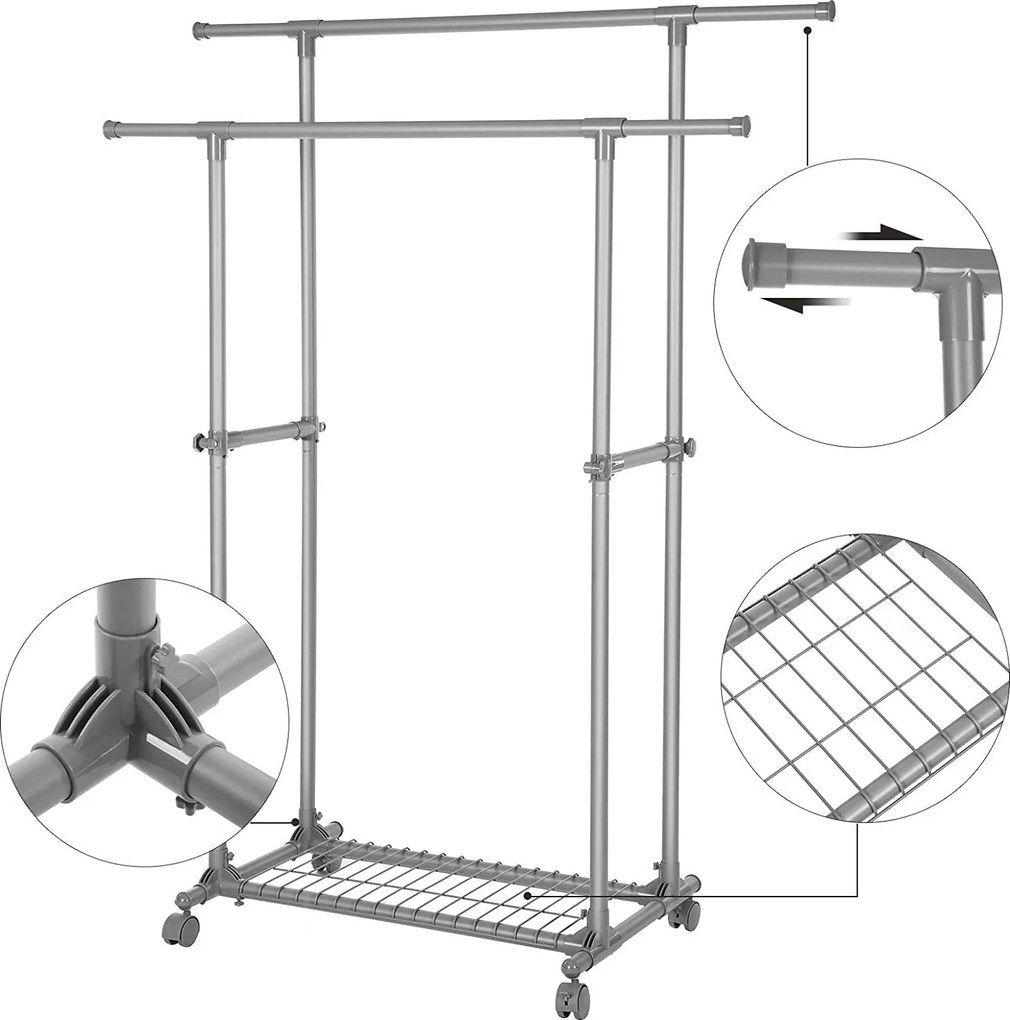 Ruhaállvány, kettős ruhasín hosszabbítható 87-tol 150 cm-ig