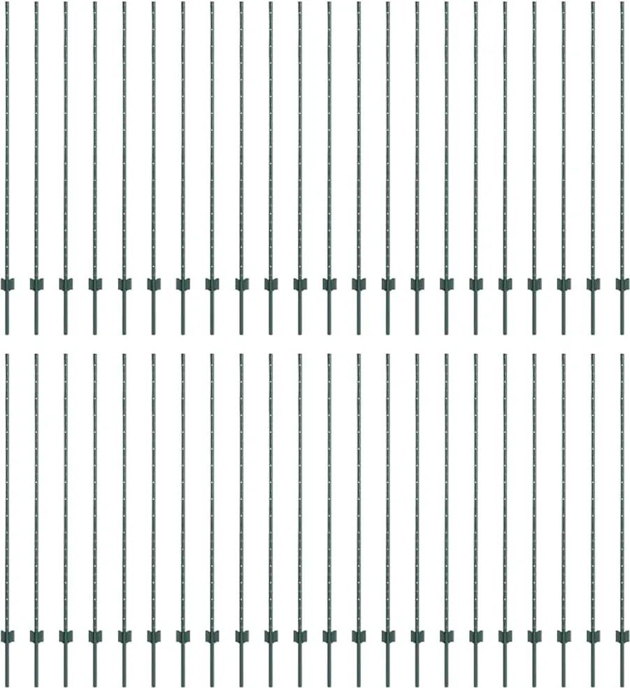 vidaXL Kerítésoszlop 44 pcs Zöld 200 cm Acél