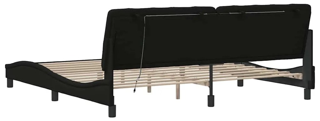 fekete szövet ágykeret LED-es matrac nélkül 200 x 200 cm