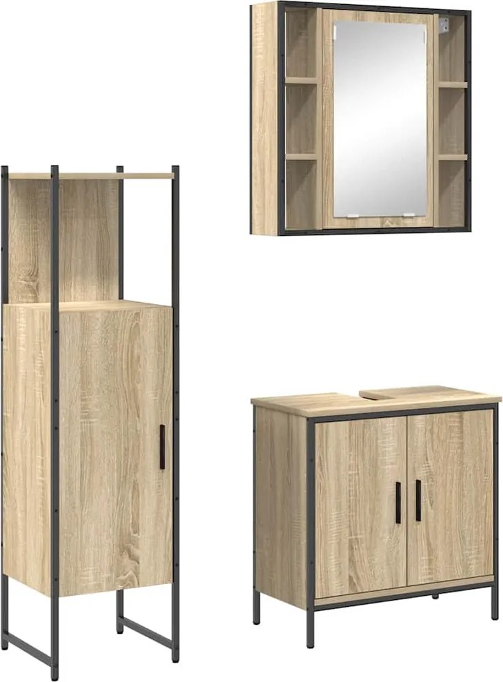vidaXL Fürdőszoba bútor szett polcokkal tárolóval 3 pcs Barna Faanyag
