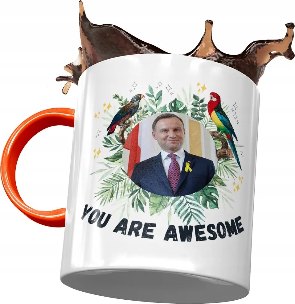 Narancssárga bögre Andrzej Duda PiS Ajándék Nyomtatott Fotóval