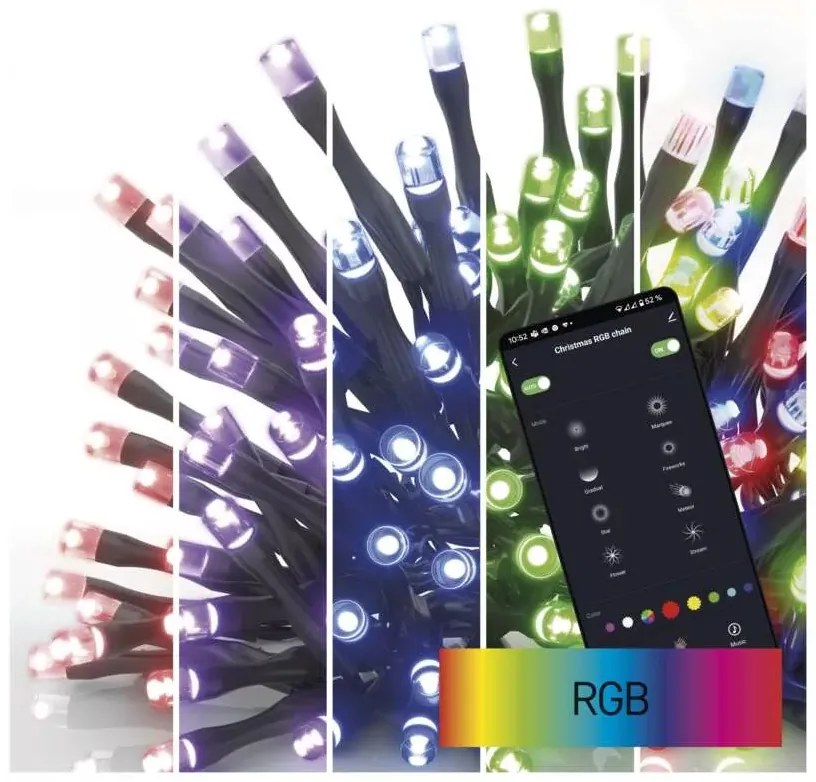 GoSmart LED karácsonyi fényfüzér, 8 m, kültéri és beltéri, RGB, programokkal, időz,wifivel