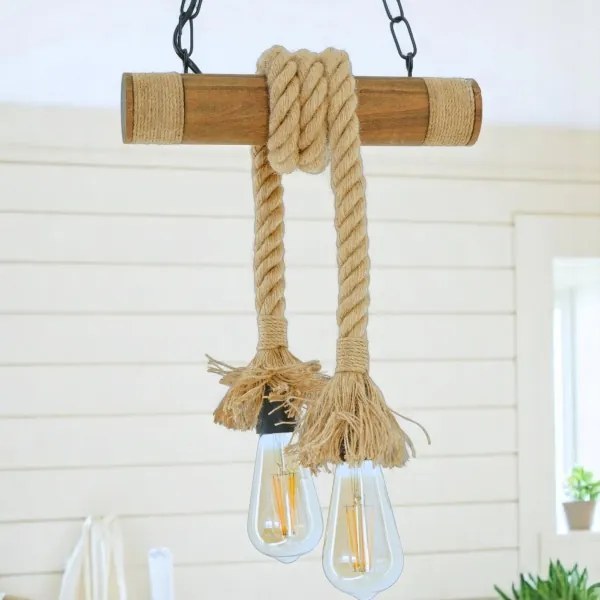 Csillár láncon KOS 2xE27/60W/230V bükkfa