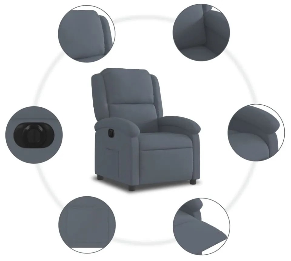 sötétszürke bársony elektromos dönthető fotel