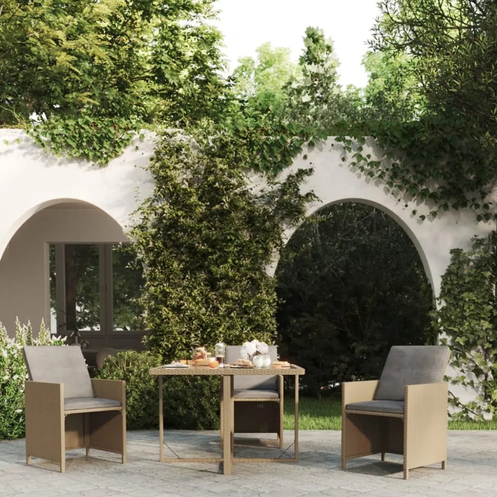 bézs polyrattan és üveg kerti asztal 109 x 107 x 74 cm