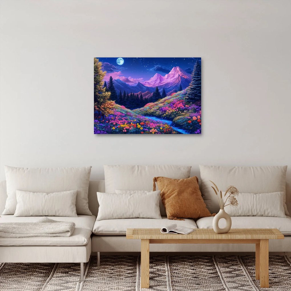 Kép - Lila táj teljes holdfénynél (70x50 cm)