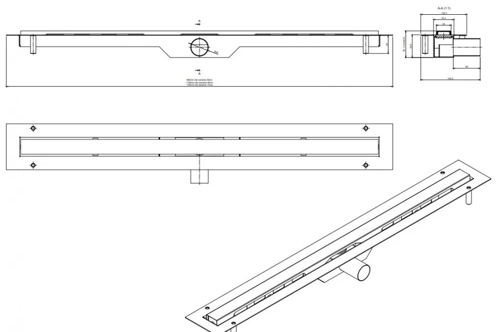 ambro D&#039;oro lineáris lefolyó FEKETE MATT borítással 700mm