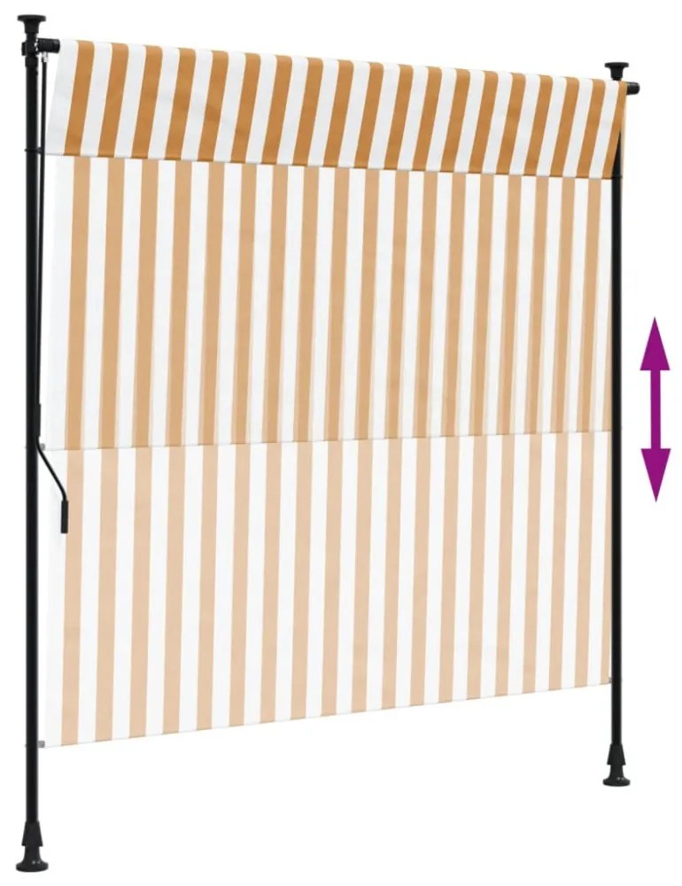 narancssárga és fehér szövet és acél kültéri roló 150 x 270 cm
