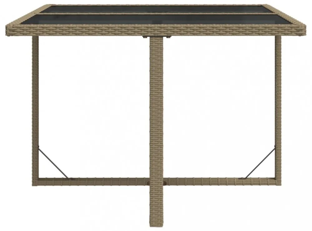 bézs polyrattan és üveg kerti asztal 109 x 107 x 74 cm