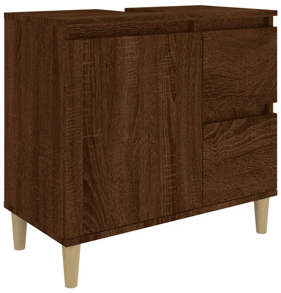 3 részes barna tölgy színű szerelt fa fürdőszobaszekrény-szett