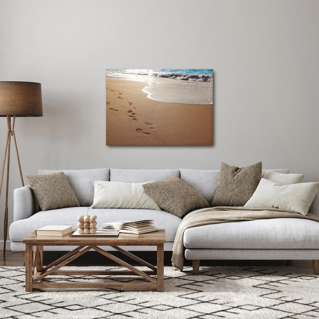 Kép - nyomok a homokban és a tenger (70x50 cm)