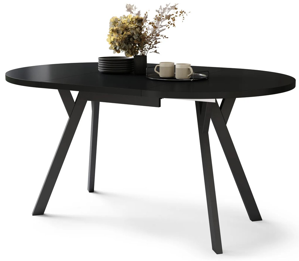 Mazzoni ALMO Fekete/fekete lábak - BŐVÍTHETŐ KEREK ASZTAL Y ALAKÚ LÁBAKKAL LOFT/IPARI STÍLUSÚ NAPPALIBA/ÉTKEZŐBE