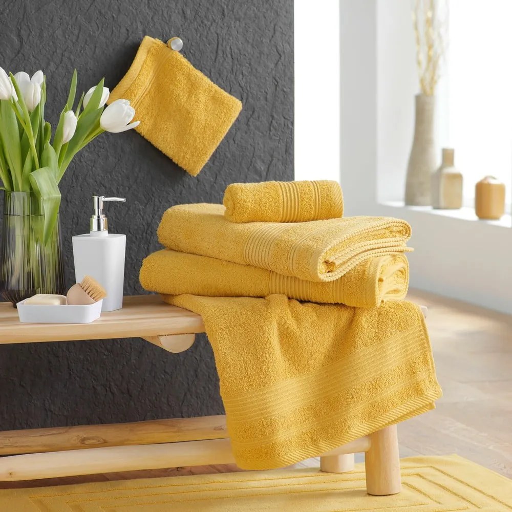 Sárga frottír pamut fürdőlepedő 70x130 cm Tendresse – douceur d'intérieur