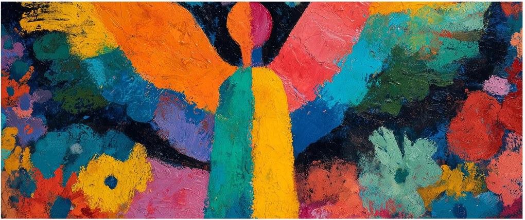 Kép - Absztrakt angyal virágokkal (120x50 cm)