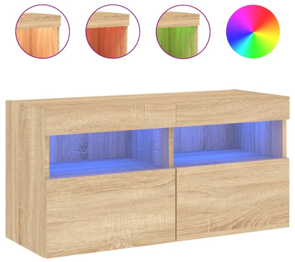 sonoma tölgy színű fali TV-szekrény LED-ekkel 80x30x40 cm