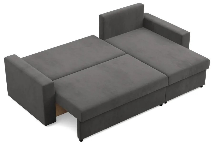 Zeus sarokkanapé, 2 ágyneműtartóval, egyenes kartámasz, szövet anyag, univerzális oldal, hab töltet, szürke